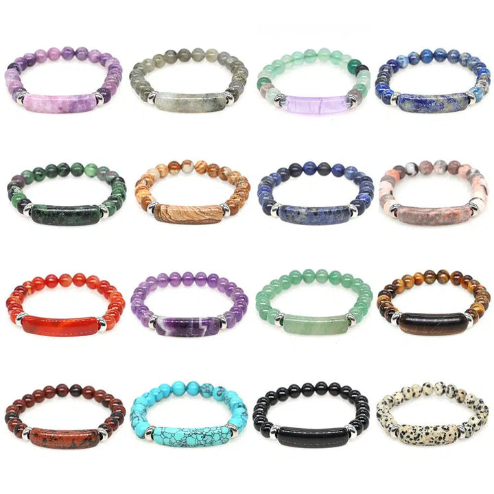 Natural Crystal Rectangle Bar Bead Bracelets in 22 Materials