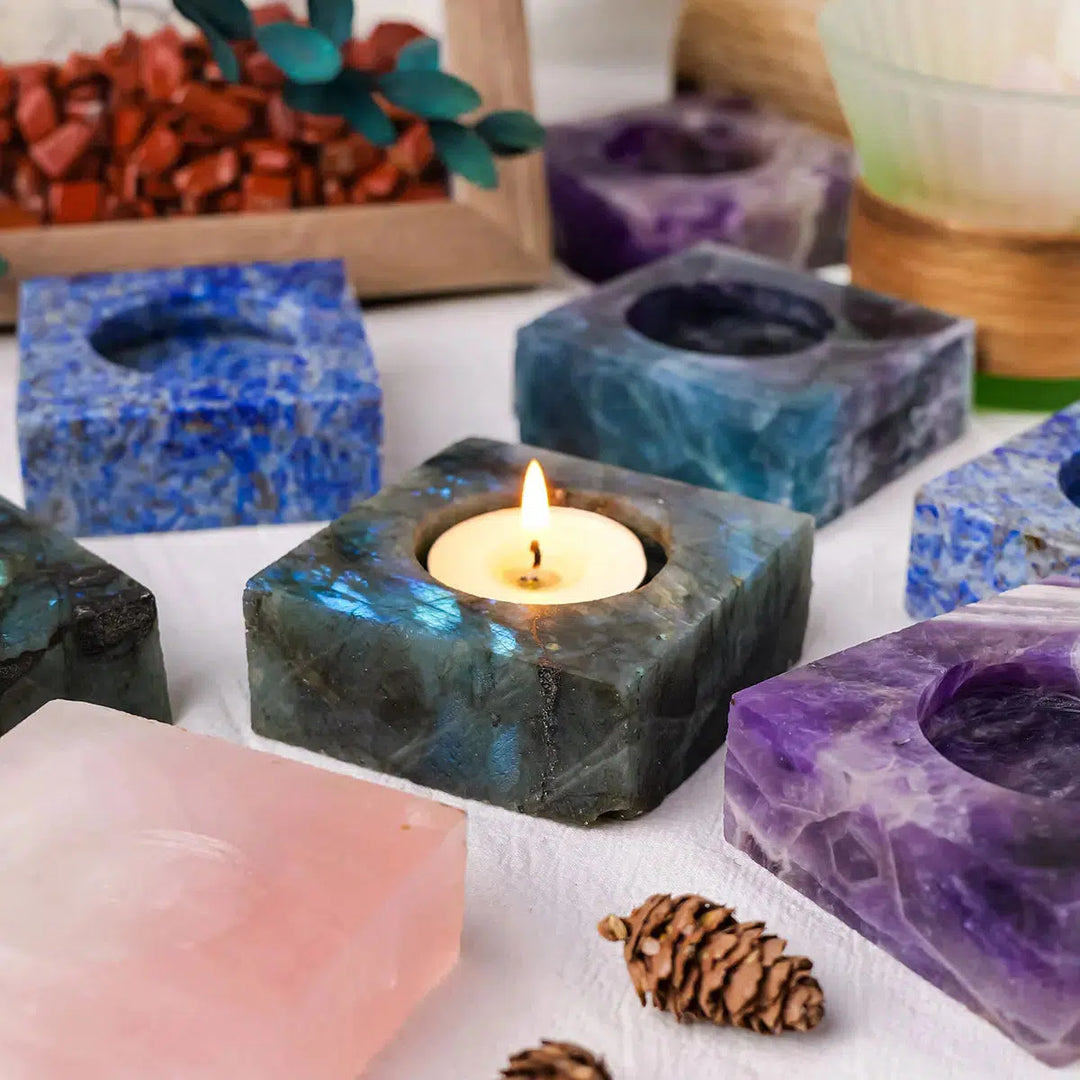 Natural Crystal Square Crystal Tea Light Candle Holder