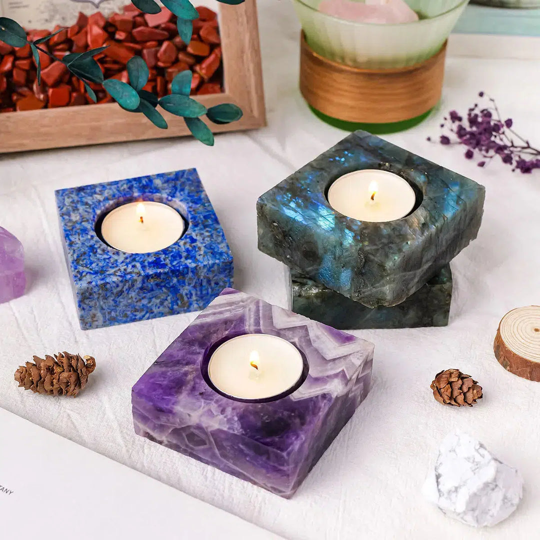 Natural Crystal Square Crystal Tea Light Candle Holder