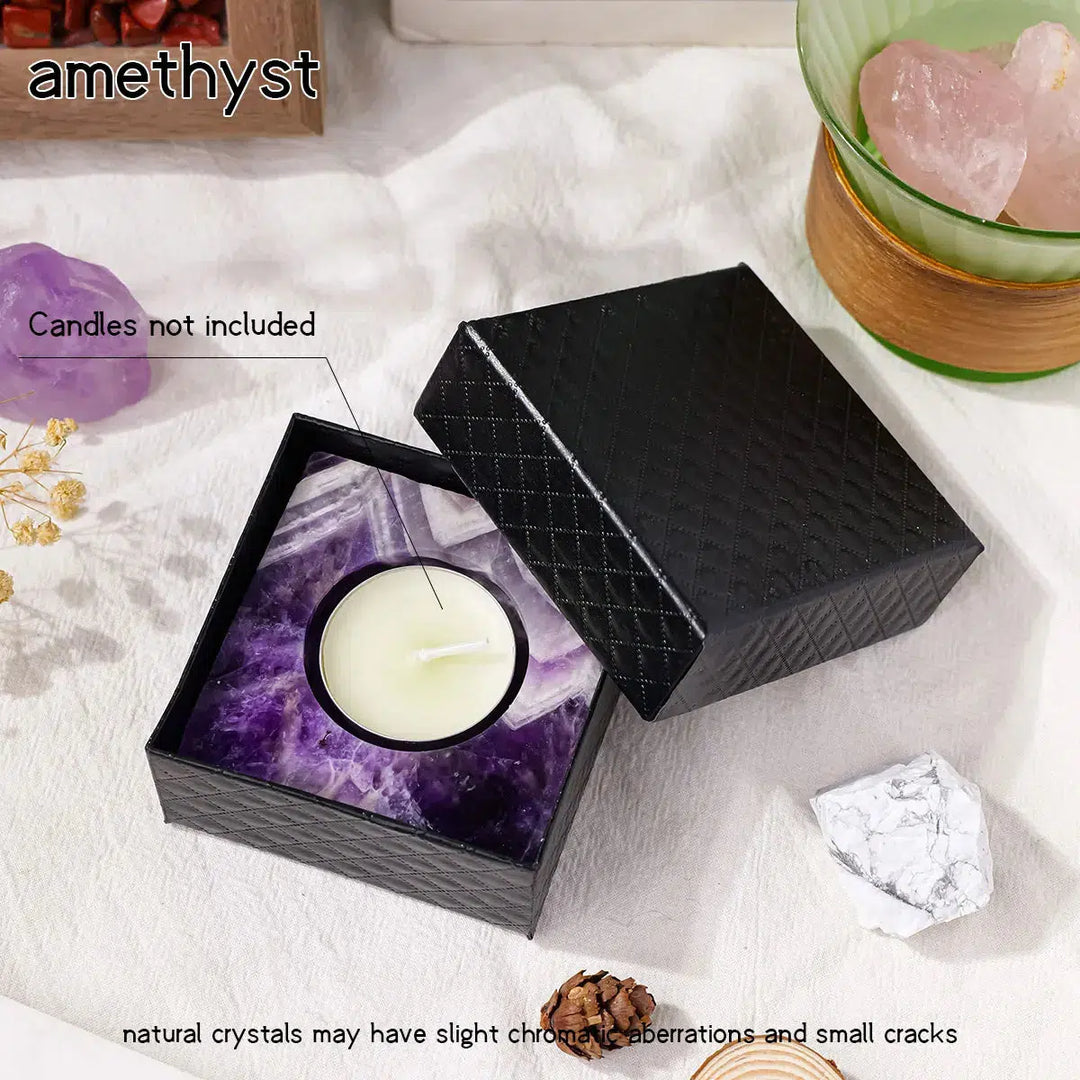 Natural Crystal Square Crystal Tea Light Candle Holder