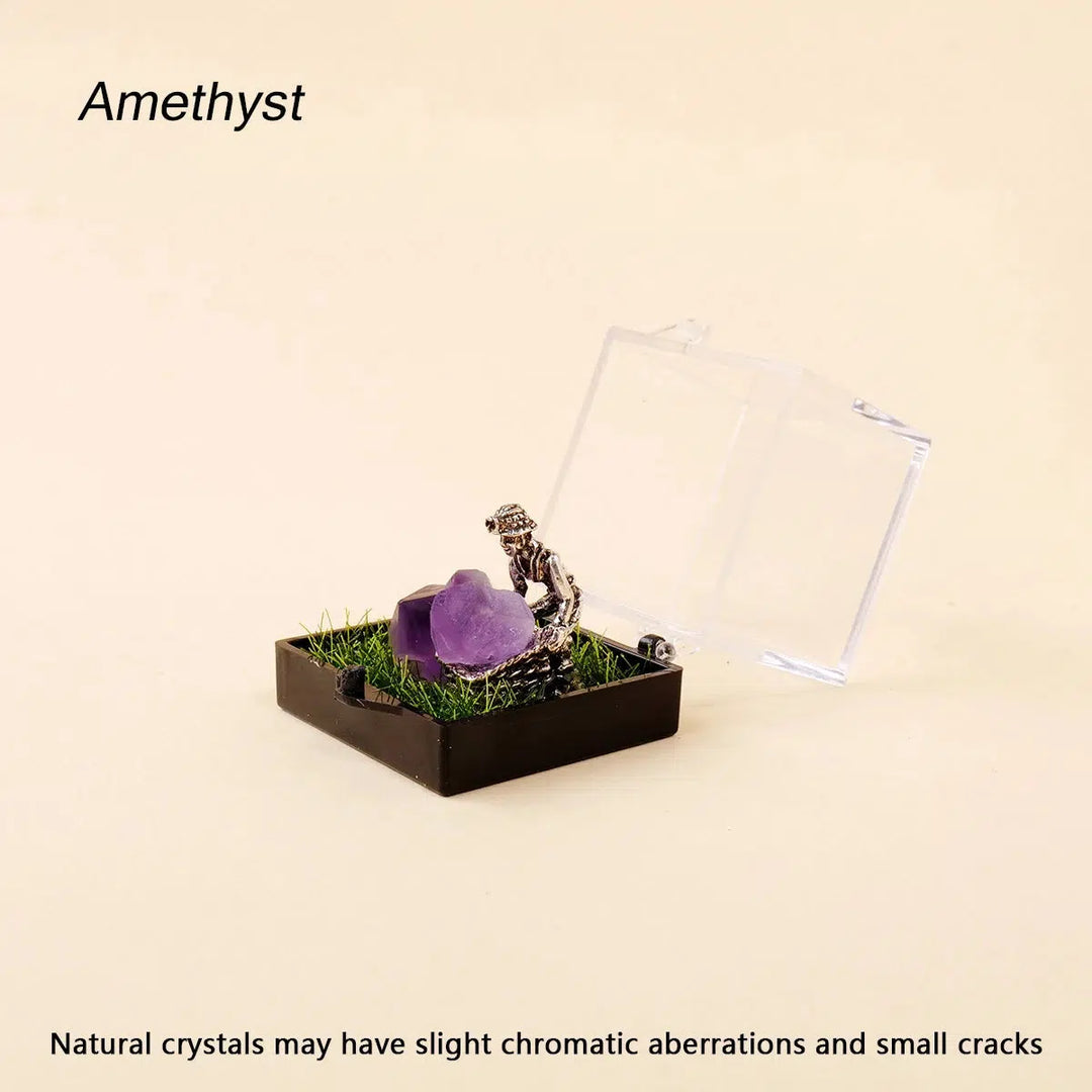 Natural Crystals Boxed With A Metal Miner Figure