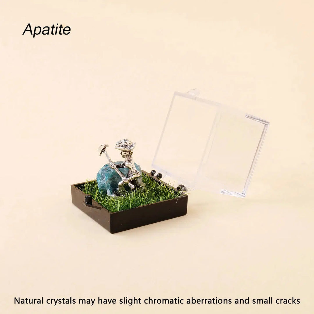 Natural Crystals Boxed With A Metal Miner Figure