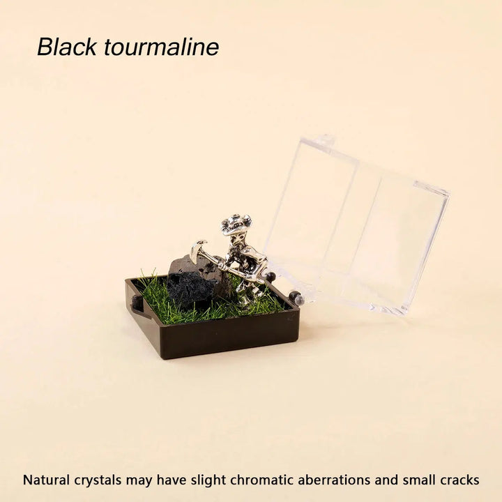 Natural Crystals Boxed With A Metal Miner Figure