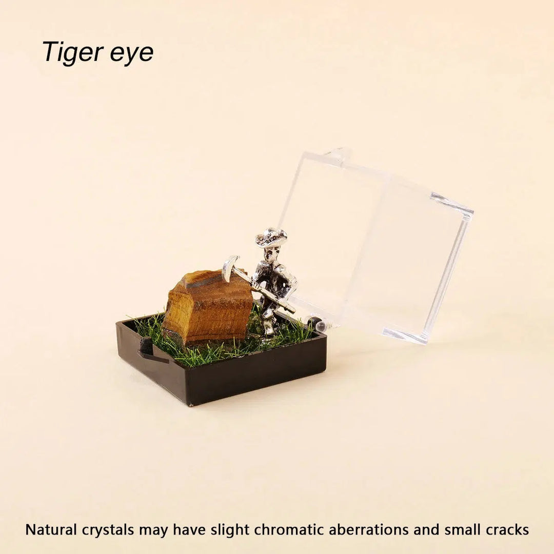 Natural Crystals Boxed With A Metal Miner Figure