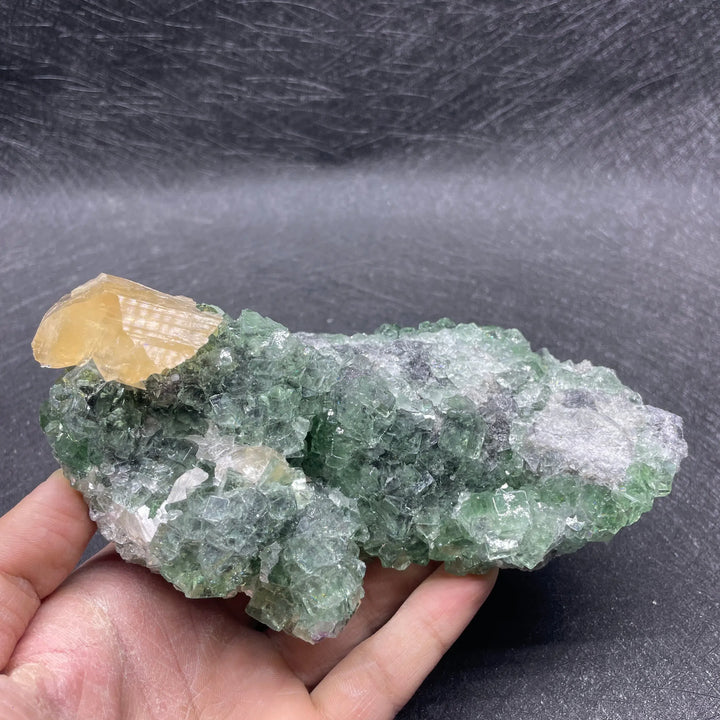 Natural Green Fluorite Cluster with Calcite Flower UV Reactive