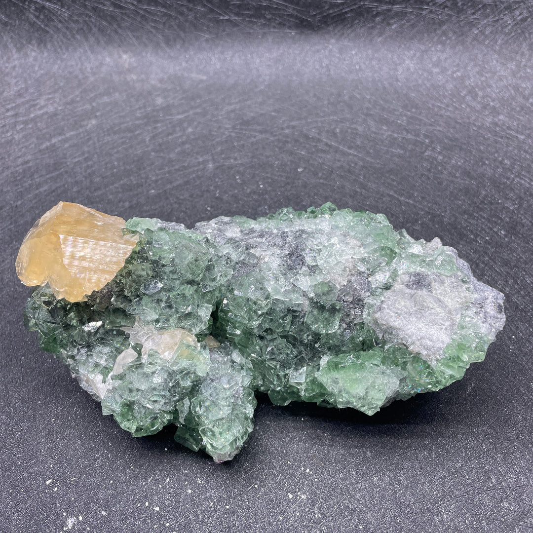 Natural Green Fluorite Cluster with Calcite Flower UV Reactive