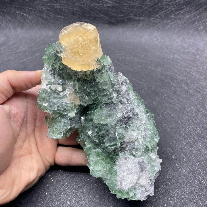 Natural Green Fluorite Cluster with Calcite Flower UV Reactive