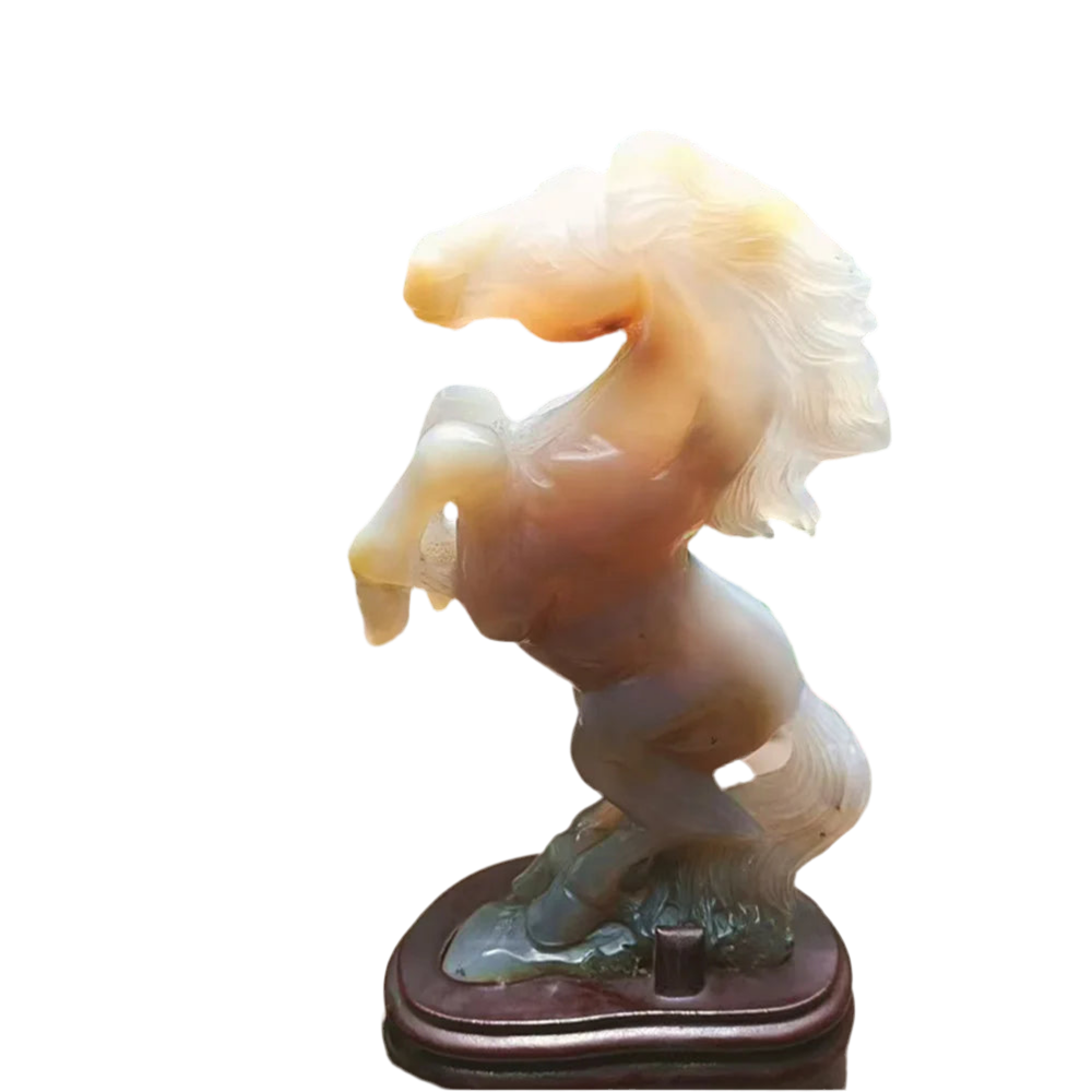 Natural Grey Agate Hand Carved War Horse Statue