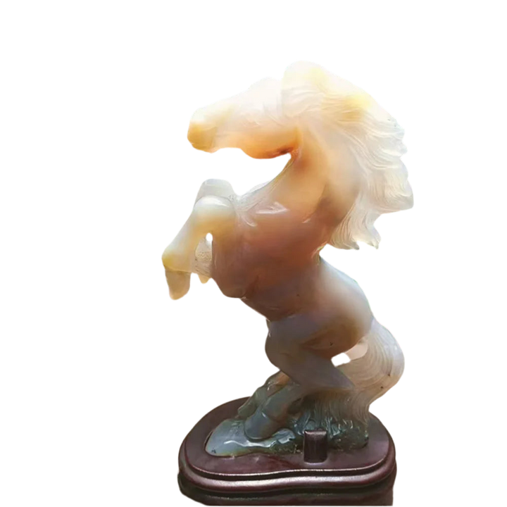 Natural Grey Agate Hand Carved War Horse Statue