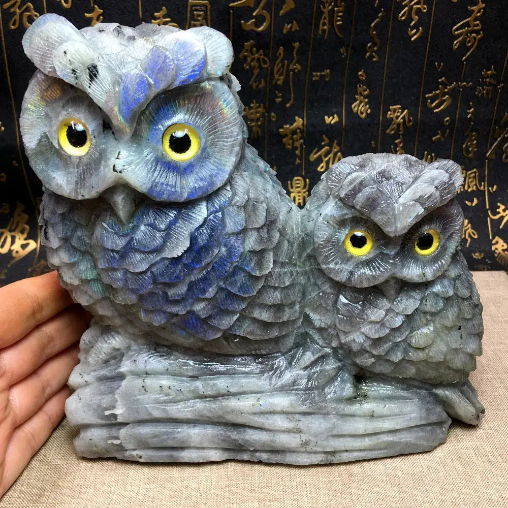 Natural Labradorite Carved Owls