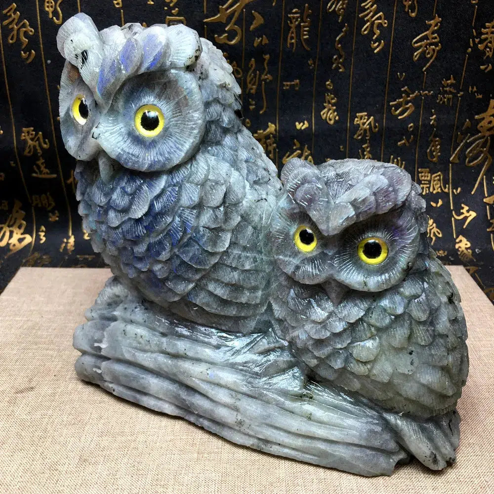 Natural Labradorite Carved Owls