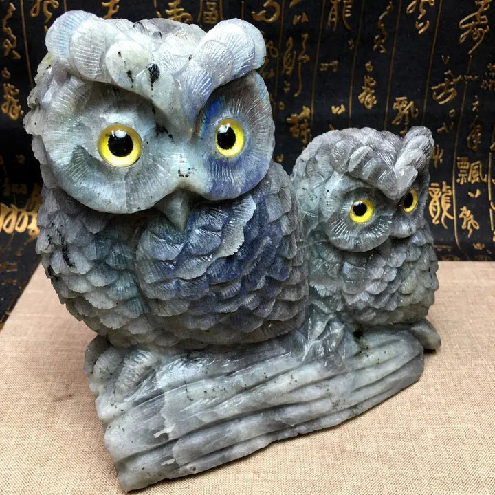 Natural Labradorite Carved Owls