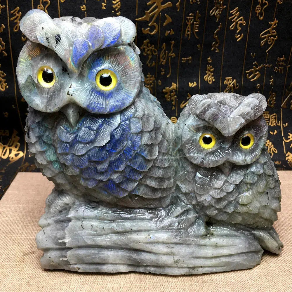 Natural Labradorite Carved Owls