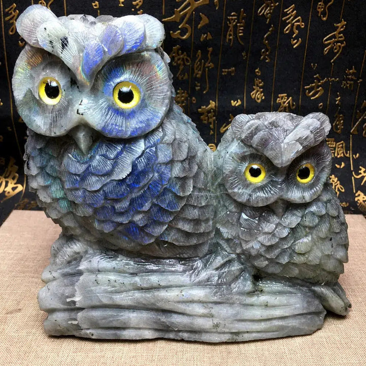 Natural Labradorite Carved Owls