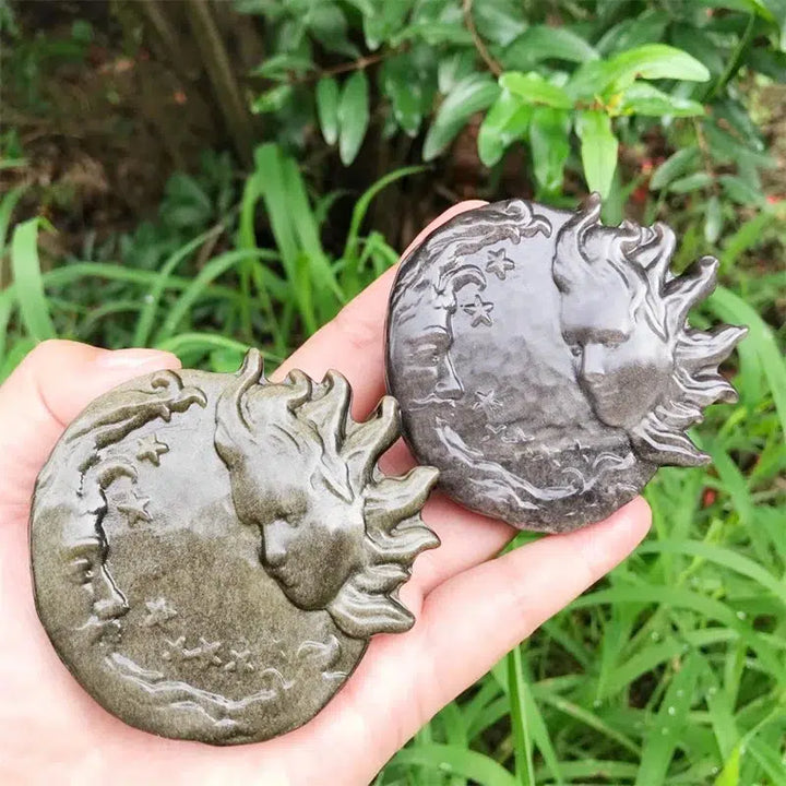 Natural Obsidian Moon And Sun Goddess Carving