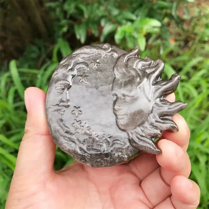 Natural Obsidian Moon And Sun Goddess Carving