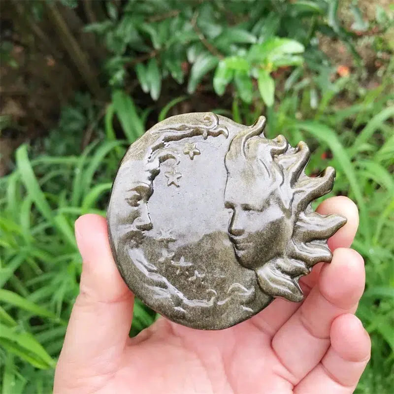 Natural Obsidian Moon And Sun Goddess Carving