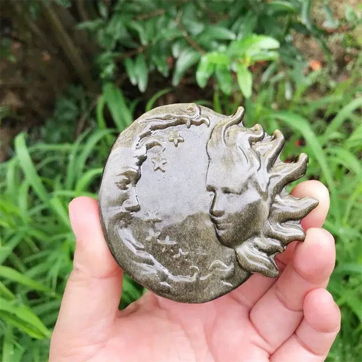 Natural Obsidian Moon And Sun Goddess Carving