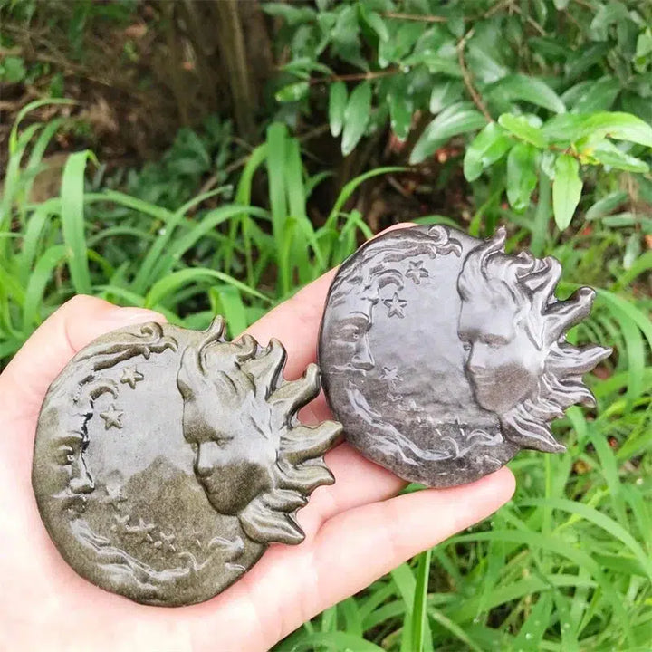 Natural Obsidian Moon And Sun Goddess Carving