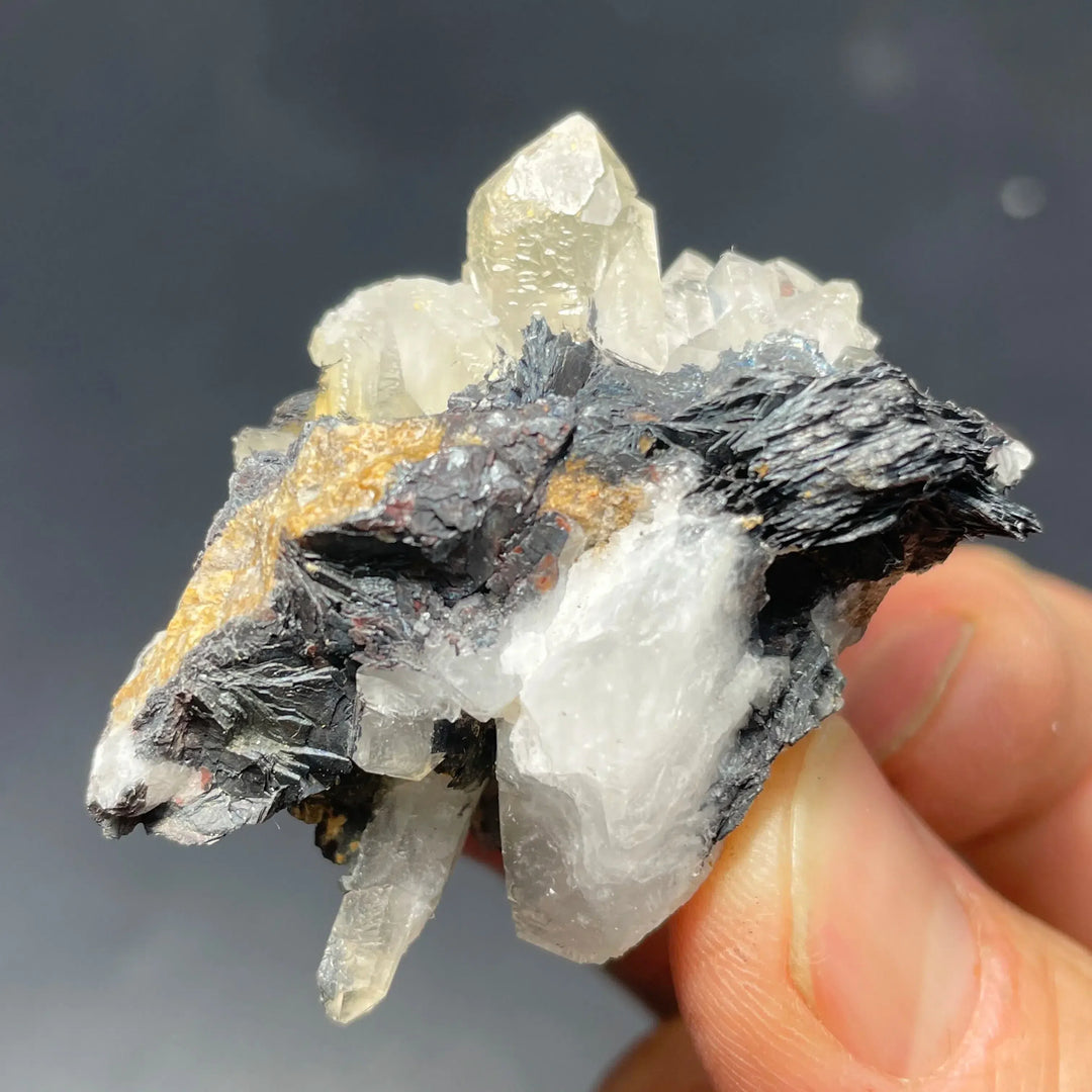 Natural Raw Specularite, Hematite, and Quartz Cluster