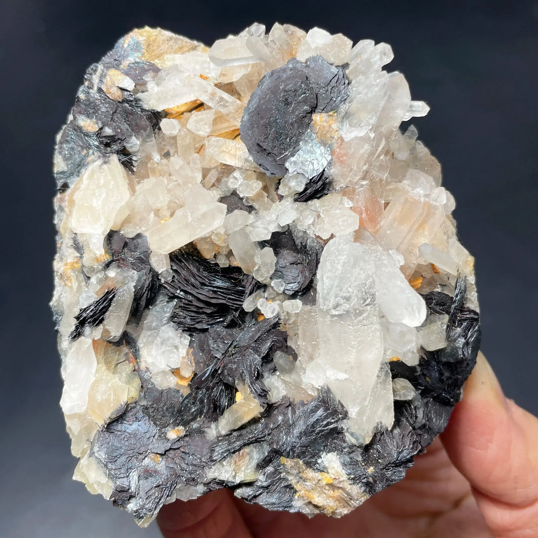 Natural Raw Specularite, Hematite, and Quartz Cluster