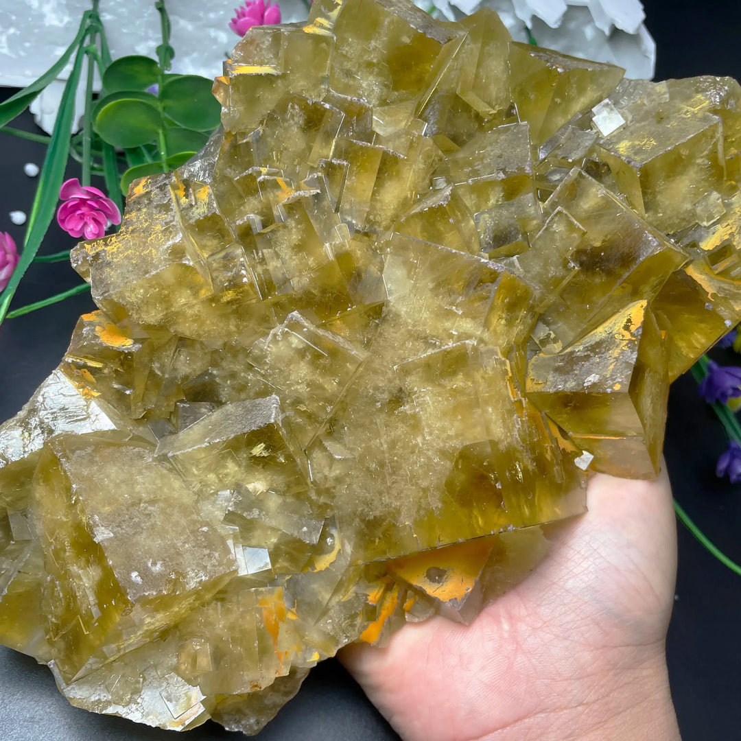 Natural Raw Yellow Fluorite Crystal Cluster