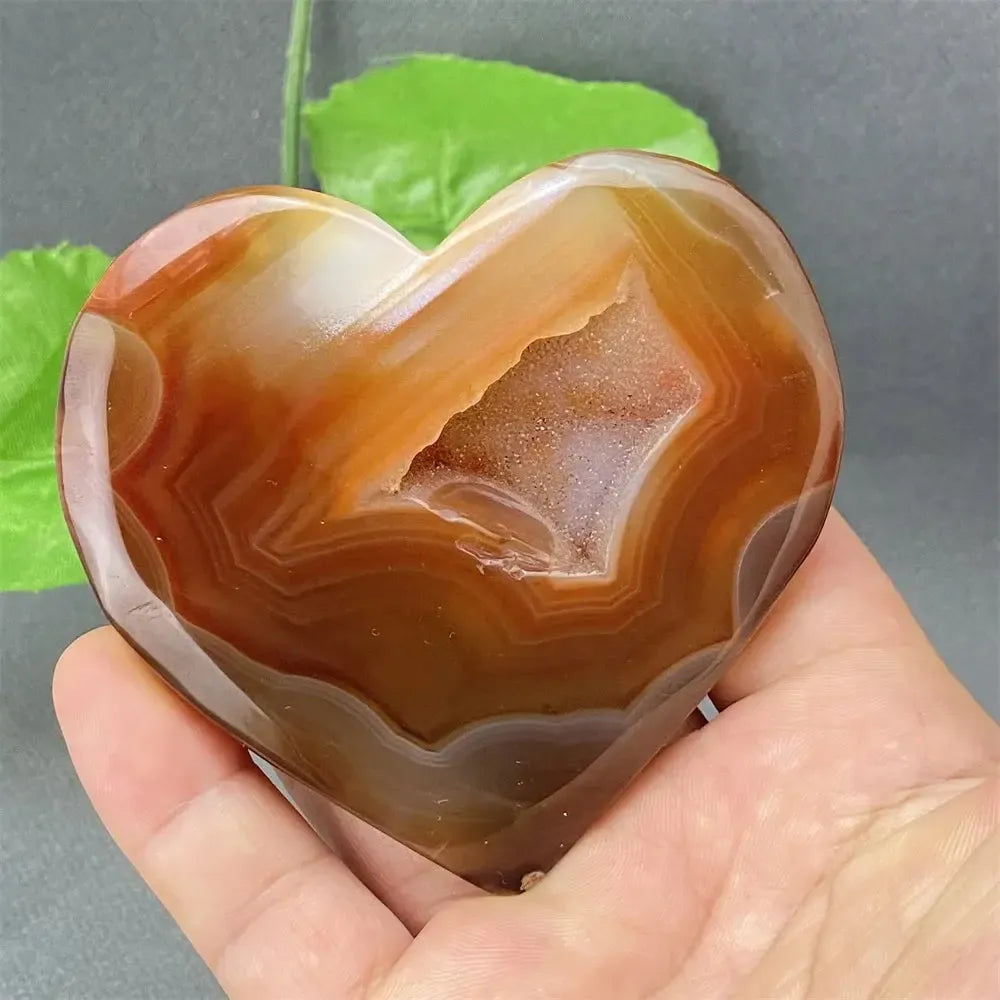 Natural Red Agate Geode Heart Shape Love Druze Heart Shape Home Decor Holiday Gift-Crystal Destiny-12 138g-Crystal Destiny