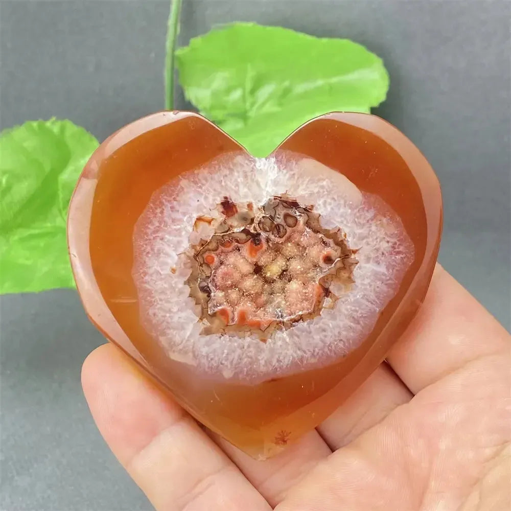 Natural Red Agate Geode Heart Shape Love Druze Heart Shape Home Decor Holiday Gift-Crystal Destiny-18 113g-Crystal Destiny
