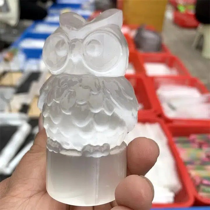 Natural Selenite Owl Carving