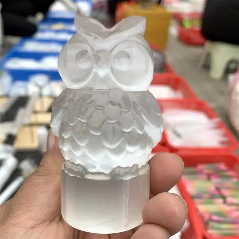 Natural Selenite Owl Carving