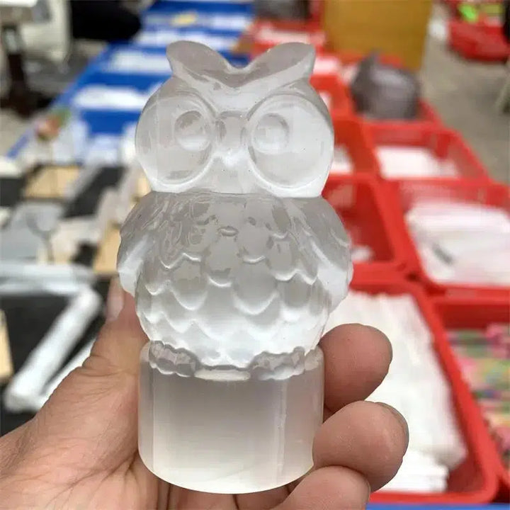 Natural Selenite Owl Carving