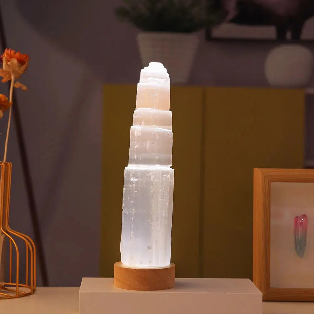 Natural Selenite Tower Lamp