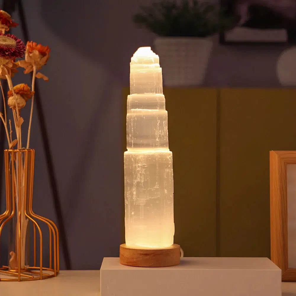 Natural Selenite Tower Lamp