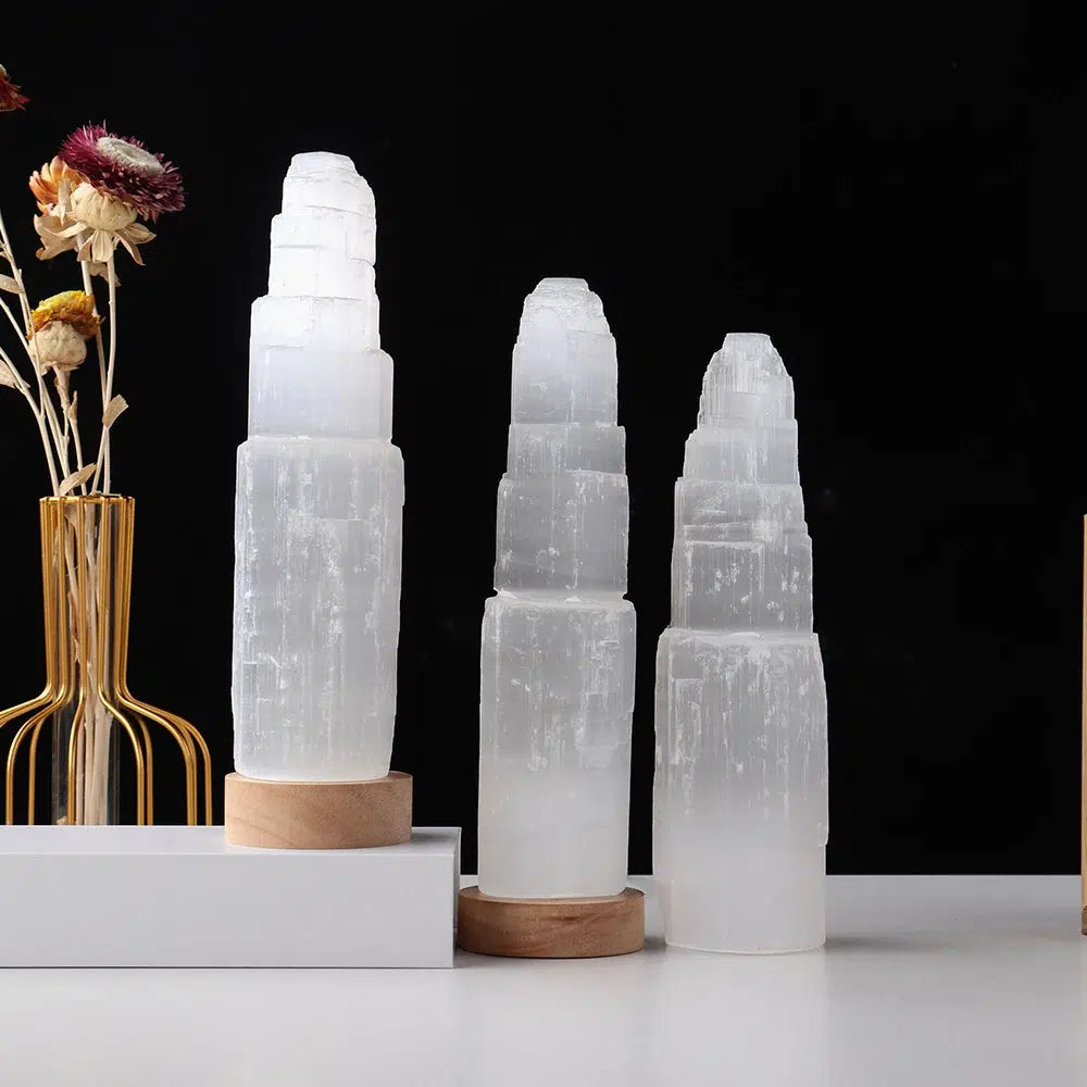 Natural Selenite Tower Lamp