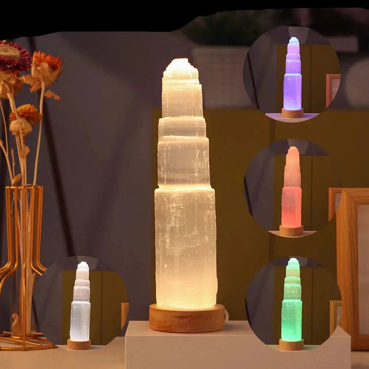 Natural Selenite Tower Lamp