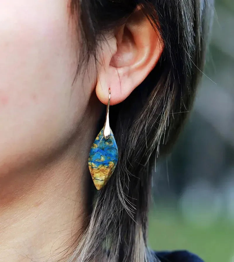 Natural Stone Waterdrop Earrings-Earrings-Ali-Leaf Gold-Crystal Destiny