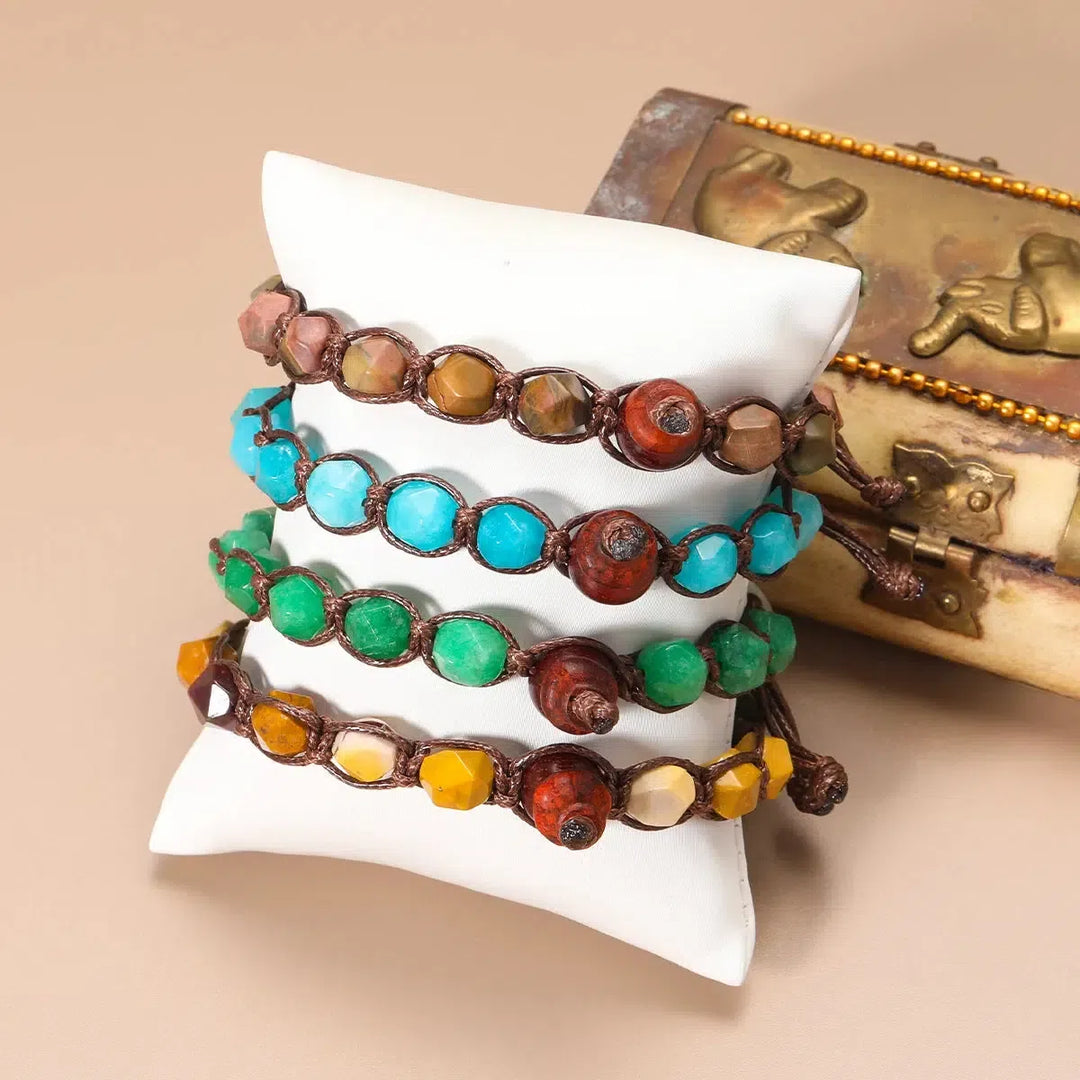 Natural Stones Handwoven Adjustable Bracelet In 32 Materials