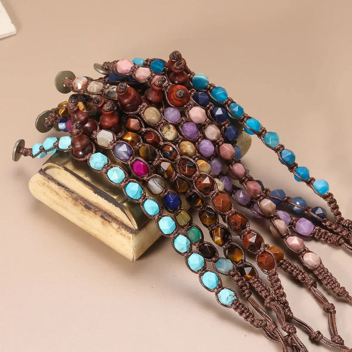 Natural Stones Handwoven Adjustable Bracelet In 32 Materials