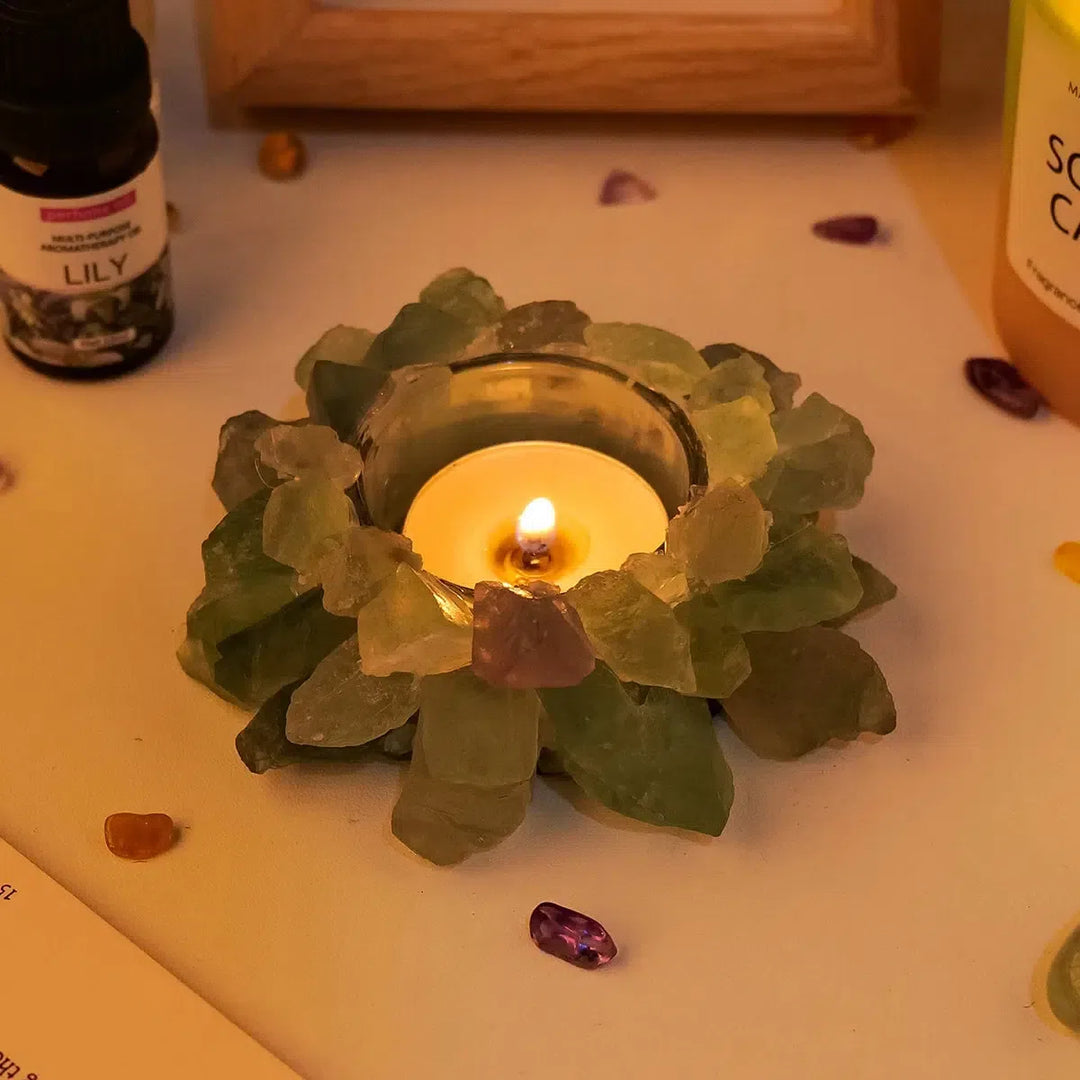 Natural Tumbled Crystals Candle Holder