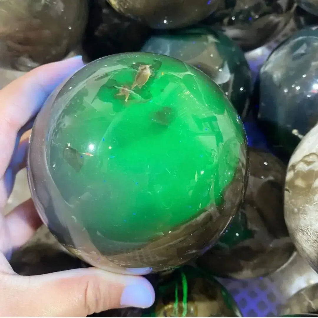 Natural Volcano Agate Crystal Sphere UV Reactive