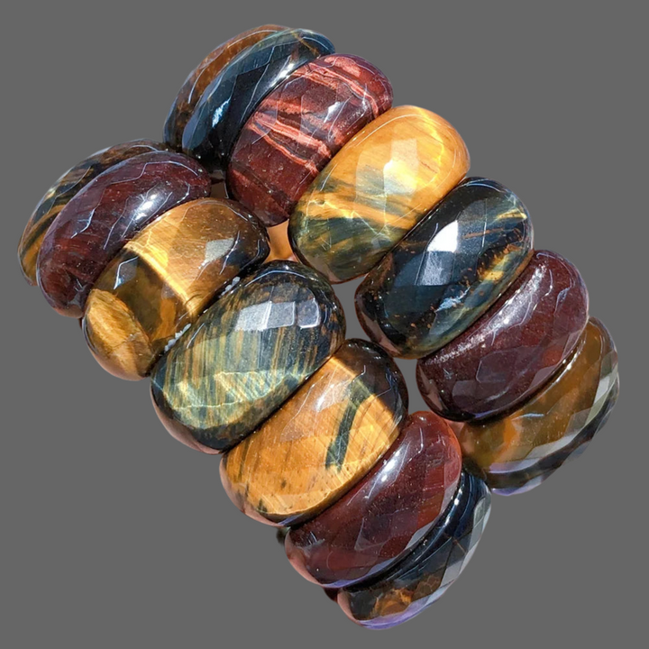 Natural Yellow, Blue, & Red Colorful Tiger Eye Stretch Bracelet