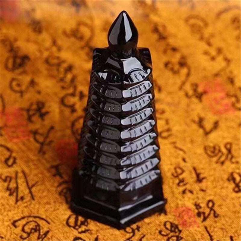 Obsidian Crystal Wenchang Tower Carving