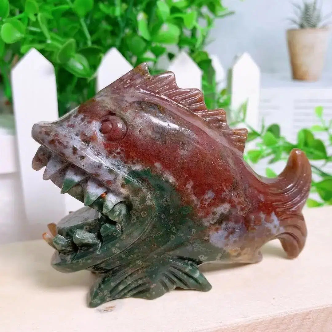 Ocean Jasper Crystal Piranha Carving