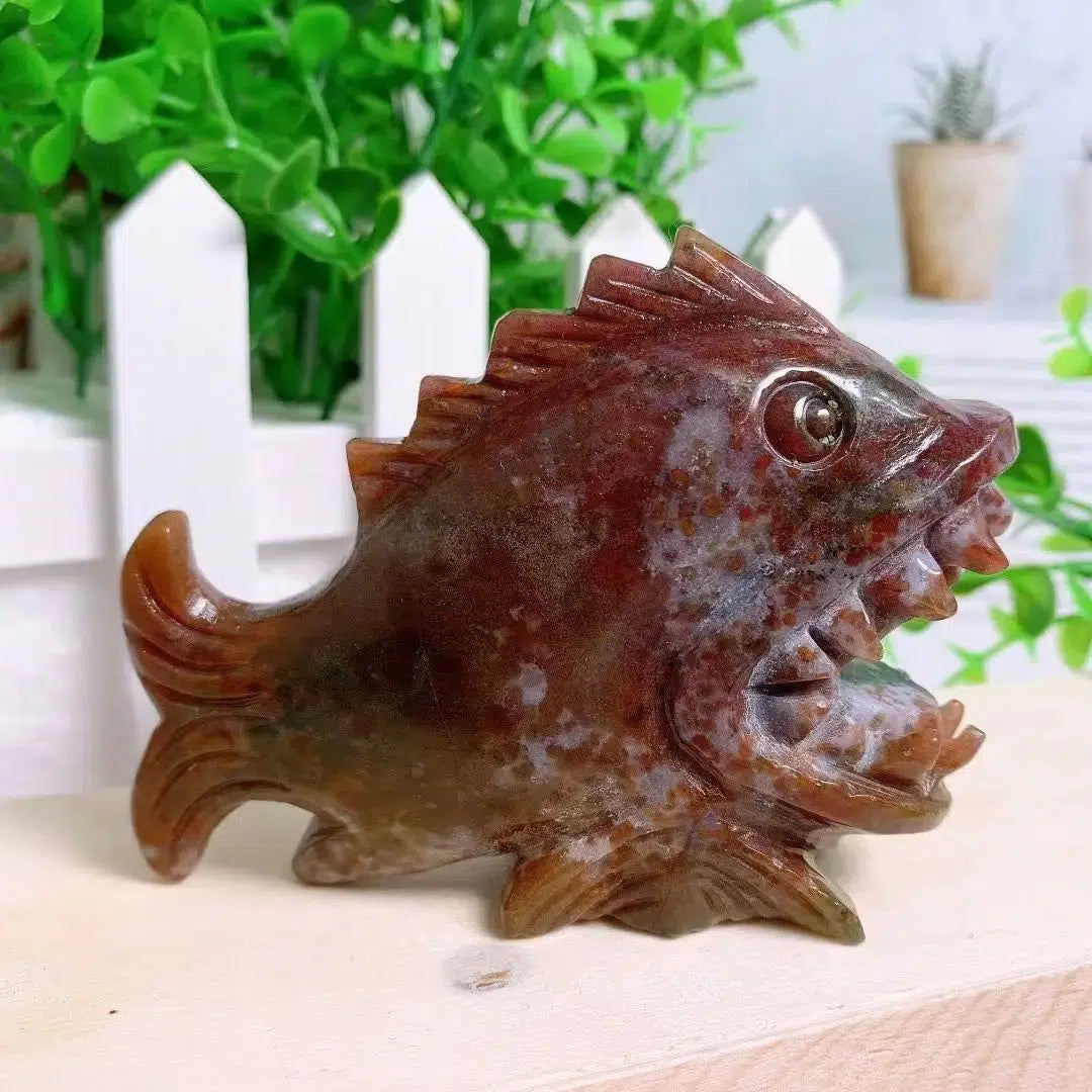 Ocean Jasper Crystal Piranha Carving