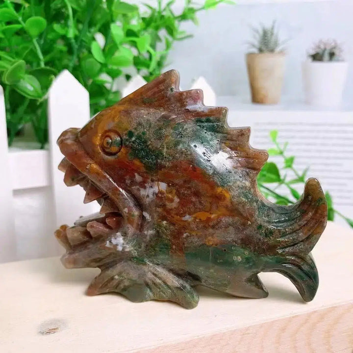 Ocean Jasper Crystal Piranha Carving