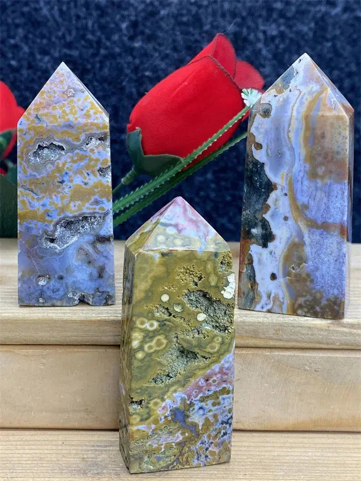 Ocean Jasper Four Side Crystal Tower