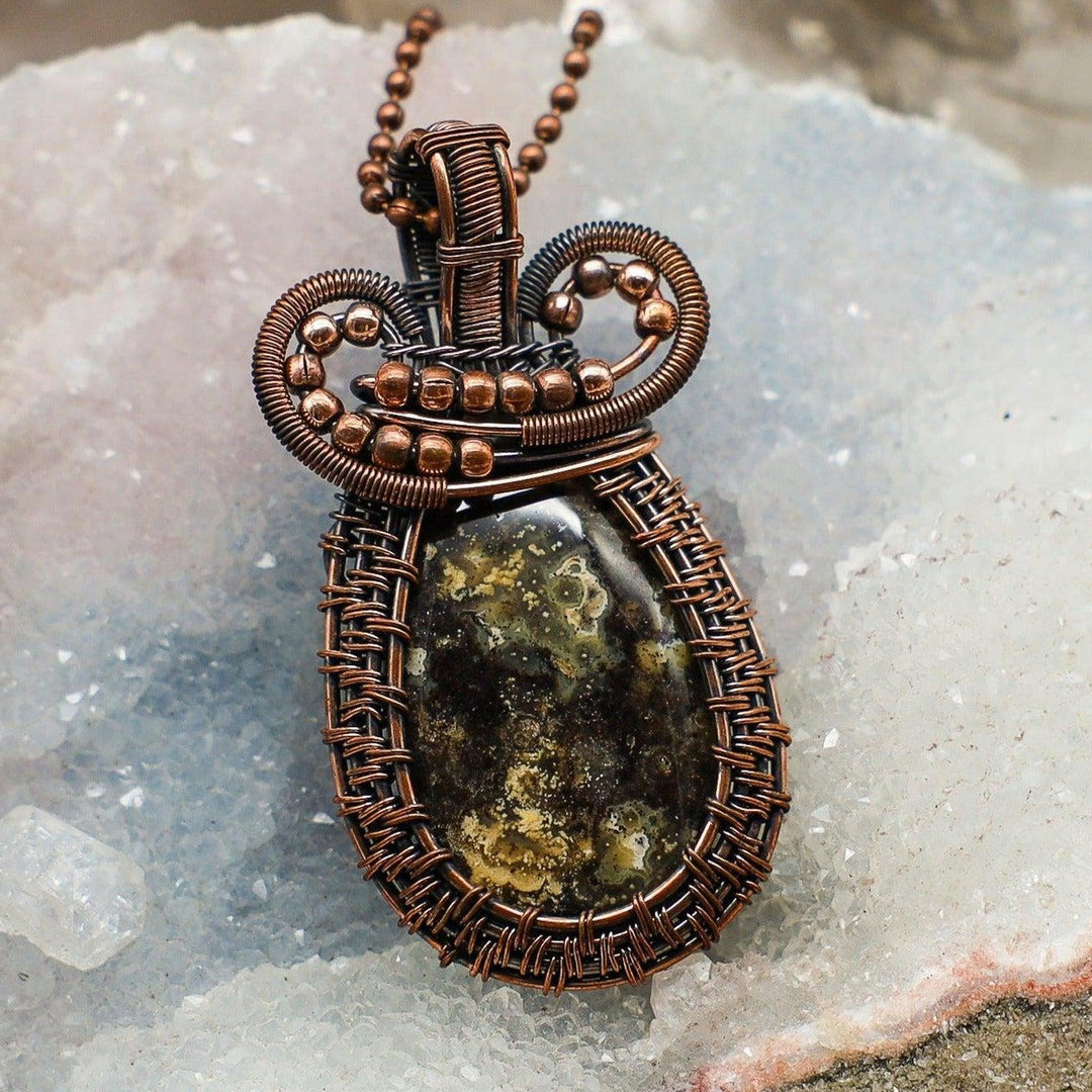 Ocean Jasper Wire Wrap Crystal Pendant #1-Wire Wraps-Crystal Destiny-Ocean Jasper-2.75"-Crystal Destiny