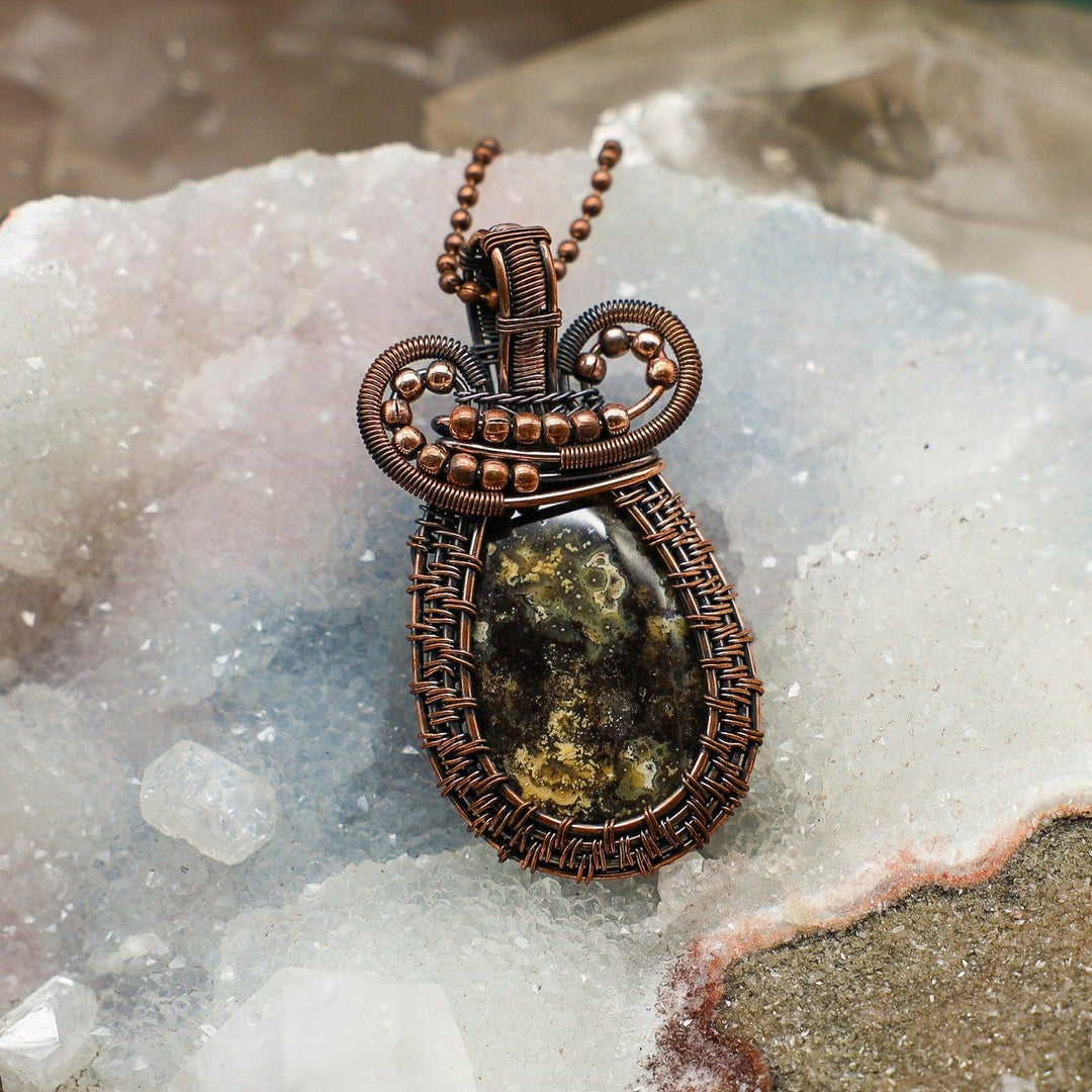 Ocean Jasper Wire Wrap Pendant - 2.75"