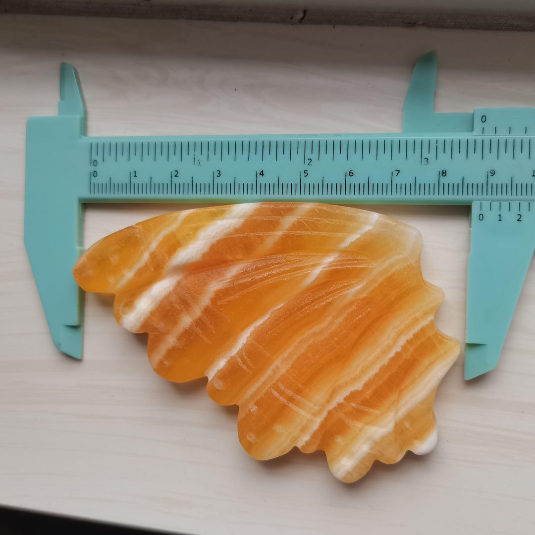 Orange Calcite Hand Carved Butterfly Wings With Stand