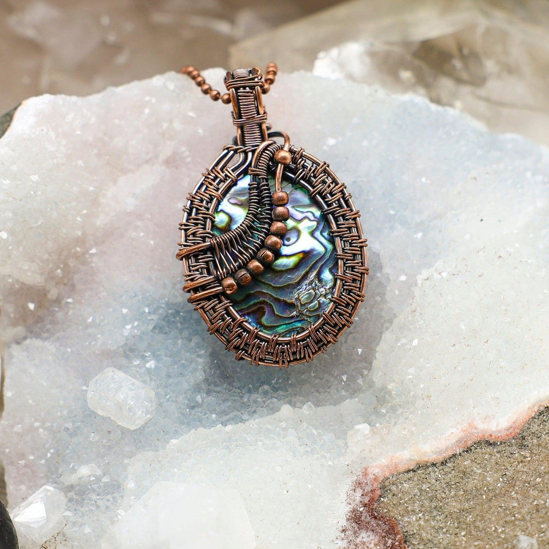 Paua Abalone Shell Wire Wrap Pendant - 2.5"